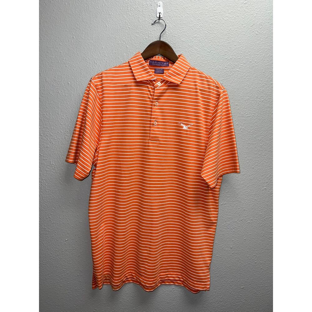 Vintage Martin Polo Shirt Orange Striped Golf Golfing SS Eagle Medium
